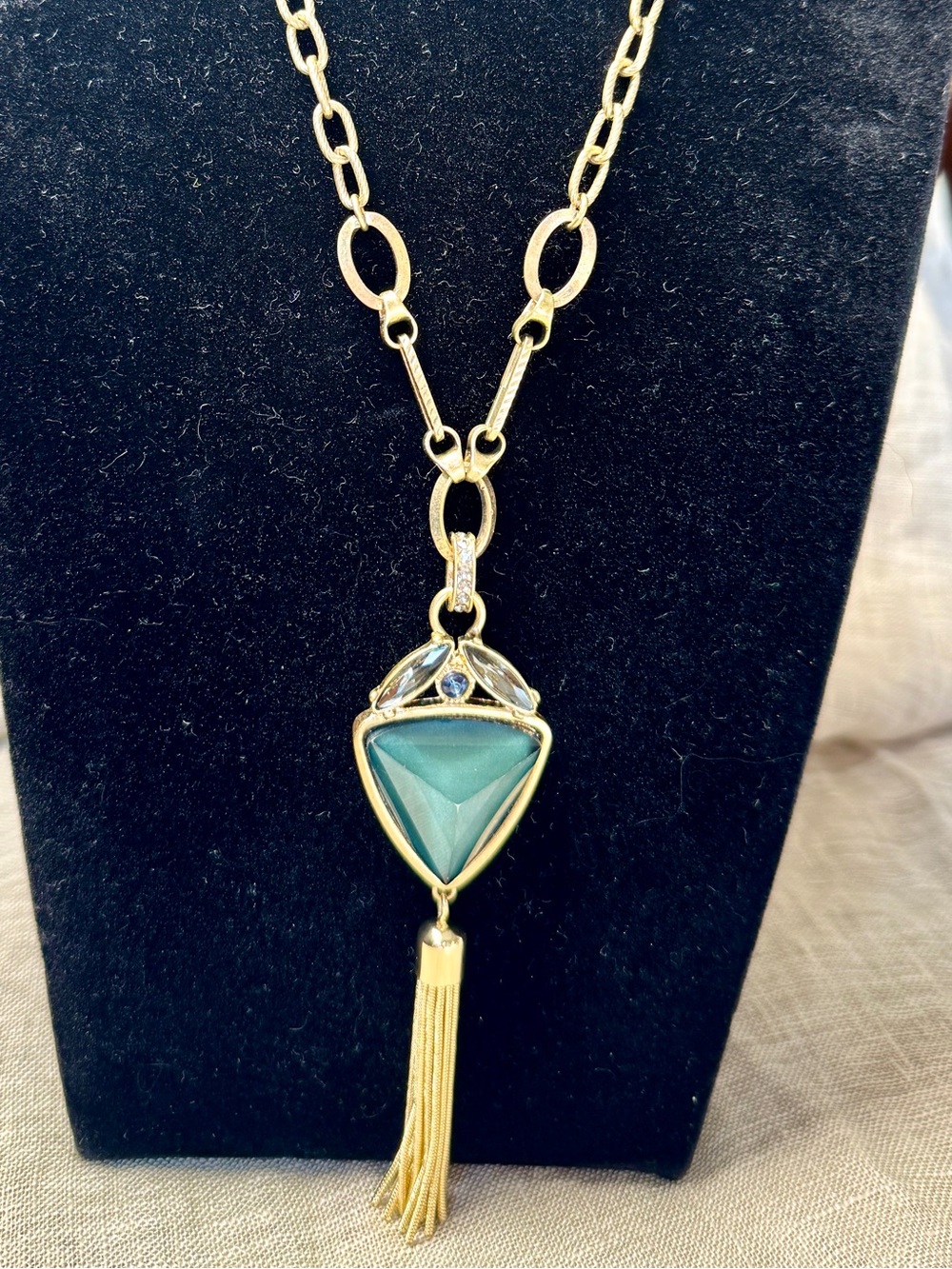 R.J. Graziano Gold-Tone Necklace with Teal Triangle Pendant and Tassel